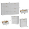 3-Piece Modern Bedroom Set - 8 Drawer Wide Dresser & Nightstands Set of 2 with Fluted Design, Anti-Tip Safety White Natural Wood Storage Furniture for Bedroom,Hallway 8+6,White