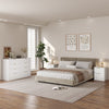 3-Piece Modern Bedroom Set - 8 Drawer Wide Dresser & Nightstands Set of 2 with Fluted Design, Anti-Tip Safety White Natural Wood Storage Furniture for Bedroom,Hallway 8+4,White