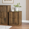 3-Piece Modern Bedroom Set - 9 Drawer Wide Dresser & Nightstands Set of 2 with Fluted Design, Anti-Tip Safety Brown Natural Wood Storage Furniture for Bedroom,Hallway 9+4,Brown