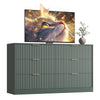55.1" W Fluted 6 Drawer Dresser for Adult,Wooden Bedroom Dresser,Dresser TV Stand up to 65" for Living Room,Green
