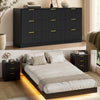 4-Piece Bedroom Set for Adult, Fluted Queen Floating LED Bed Frame with 2 Nightstands and Fluted 9 Drawer Dressers,Black Queen,9+6 Drawers