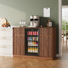 53" Mini Fridge Cabinet with Power Outlet,Fluted Coffee Bar Cabinet with Mini Fridge Space,Buffet Sideboard with Drawers,Brown