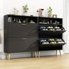 NOVAMAISON Shoe Cabinet Storage for Entryway, White Shoe Organizer with 3 Flip Drawers & Open Shelf,2PCS
