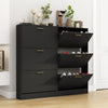 NOVAMAISON Shoe Cabinet Storage for Entryway, White Shoe Organizer with 3 Flip Drawers & Open Shelf,2PCS