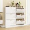 NOVAMAISON Shoe Cabinet Storage for Entryway, White Shoe Organizer with 3 Flip Drawers & Open Shelf,2PCS