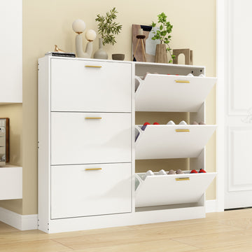 NOVAMAISON Shoe Cabinet Storage for Entryway, White Shoe Organizer with 3 Flip Drawers & Open Shelf,2PCS