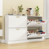 NOVAMAISON Shoe Cabinet Storage for Entryway, White Shoe Organizer with 3 Flip Drawers & Open Shelf,2PCS