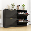 NOVAMAISON Shoe Cabinet Storage for Entryway, White Shoe Organizer with 3 Flip Drawers & Open Shelf,2PCS