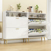 NOVAMAISON Shoe Cabinet Storage for Entryway, White Shoe Organizer with 3 Flip Drawers & Open Shelf,2PCS