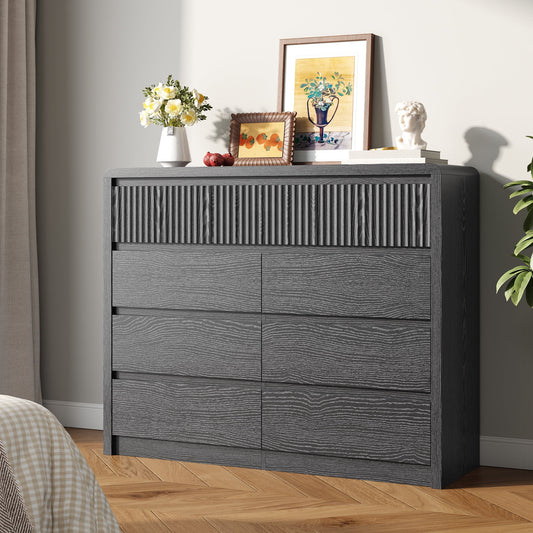 9 Fluted Drawers Dresser for Bedroom, 49.2" W Modern Chest of Drawers with Curved Profile Design, Mid Century Storage Dressers Organizer,Black