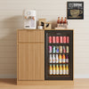 39.4" Mini Fridge Cabinet with Power Outlet,Fluted Coffee Bar Cabinet with Mini Fridge Space,Buffet Sideboard with Drawers,Natural
