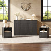 3-Piece Modern Bedroom Set - 8 Drawer Wide Dresser & Nightstands Set of 2 with Fluted Design, Anti-Tip Safety Black Natural Wood Storage Furniture for Bedroom,Hallway 8+2,Black