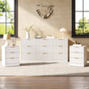 3-Piece Modern Bedroom Set - 9 Drawer Wide Dresser & Nightstands Set of 2 with Fluted Design, Anti-Tip Safety White Natural Wood Storage Furniture for Bedroom,Hallway 9+6,White