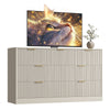 55.1" W Fluted 7 Drawer Dresser for Adult,Wooden Bedroom Dresser,Dresser TV Stand up to 65" for Living Room,Beige