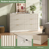 55.1" W Fluted 6 Drawer Dresser for Adult,Wooden Bedroom Dresser,Dresser TV Stand up to 65" for Living Room,Beige