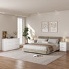 3-Piece Modern Bedroom Set - 6 Drawer Wide Dresser & Nightstands Set of 2 with Fluted Design, Anti-Tip Safety White Natural Wood Storage Furniture for Bedroom,Hallway 6+6,White
