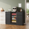 53" Mini Fridge Cabinet with Power Outlet,Fluted Coffee Bar Cabinet with Mini Fridge Space,Buffet Sideboard with Drawers,Black