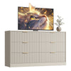 55.1" W Fluted 6 Drawer Dresser for Adult,Wooden Bedroom Dresser,Dresser TV Stand up to 65" for Living Room,Beige