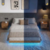 King Bed Frame with RGB LED Lights,Floating Bed with Fluted Design;Heavy Duty Steel, Modern Metal Bed Frame,Walnut
