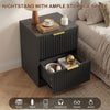 4-Piece Bedroom Set for Adult, Fluted Queen Floating LED Bed Frame with 2 Nightstands and Fluted 6 Drawer Dressers,Black Queen,6+4 Drawers,Black