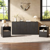 3-Piece Modern Bedroom Set - 9 Drawer Wide Dresser & Nightstands Set of 2 with Fluted Design, Anti-Tip Safety Black Natural Wood Storage Furniture for Bedroom,Hallway 9+2,Black