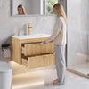 ASTUVIA 30" Modern Fluted Bathroom Vanity with Sink, Wall Mounted Floating Cabinets with Double Drawers, Resin Sink Combo Set with Golden Handle,Natural