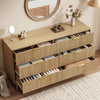 Fluted 6 Drawers Dresser, 55.1" Wide Modern Chest of Drawers with Wood Foot, Dresser TV Stand Up to 65 Inch TV, Wood Drawer Organizer for Bedroom, Living Room, Hallway - OAK