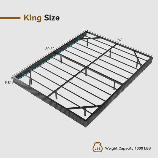 King Bed Frame with RGB LED Lights,Floating Bed with Fluted Design;Heavy Duty Steel, Modern Metal Bed Frame,Black