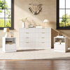 3-Piece Modern Bedroom Set - 8 Drawer Wide Dresser & Nightstands Set of 2 with Fluted Design, Anti-Tip Safety White Natural Wood Storage Furniture for Bedroom,Hallway 8+2,White