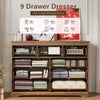 55.1" Wide Dresser for Bedroom, 9 Drawer Dresser with Large Drawers, Dresser for TVs Up to 65",Brown