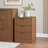 3-Piece Modern Bedroom Set - 9 Drawer Wide Dresser & Nightstands Set of 2 with Fluted Design, Anti-Tip Safety Light Walnut Natural Wood Storage Furniture for Bedroom,Hallway 9+6,Light Walnut