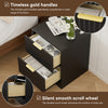 3-Piece Modern Bedroom Set - 9 Drawer Wide Dresser & Nightstands Set of 2 with Fluted Design, Anti-Tip Safety Black Natural Wood Storage Furniture for Bedroom,Hallway 9+4,Black