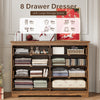 55.1" Wide Dresser for Bedroom, 8 Drawer Dresser with Large Drawers, Dresser for TVs Up to 65",Brown