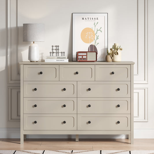 9-Drawer Dressers for Bedroom,55.1"Width Modern Chest of Drawer with Metal Handlesfor Living Room,Hallway,Entryway,Beige
