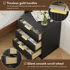 3-Piece Modern Bedroom Set - 9 Drawer Wide Dresser & Nightstands Set of 2 with Fluted Design, Anti-Tip Safety Black Natural Wood Storage Furniture for Bedroom,Hallway 9+6,Black