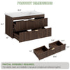 ASTUVIA 35.4" Modern Fluted Bathroom Vanity with Sink, Wall Mounted Floating Cabinets with Double Drawers, Resin Sink Combo Set with Golden Handle,Brown