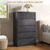 5 Drawers Dresser for Bedroom, 48.4" Tall Chest of Drawers with Curved Profile Design, Mid Century Fluted Storage Dressers Organizer,Black