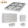 4-Piece Bedroom Set for Adult, Fluted Queen Floating LED Bed Frame with 2 Nightstands and Fluted 6 Drawer Dressers,White Queen,6+4 Drawers