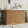 48" Fluted Bathroom Vanity Cabinet with 4 Drawers,Bathroom Vanity with Sink and Soft-Close Doors,Freestanding Bathroom Sink Cabinet,OAK