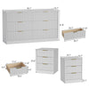 3-Piece Modern Bedroom Set - 6 Drawer Wide Dresser & Nightstands Set of 2 with Fluted Design, Anti-Tip Safety White Natural Wood Storage Furniture for Bedroom,Hallway 6+6,White
