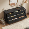 Fluted 6 Drawers Dresser, 55.1" Wide Modern Chest of Drawers with Wood Foot, Dresser TV Stand Up to 65 Inch TV, Wood Drawer Organizer for Bedroom, Living Room, Hallway - Black