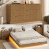 4-Piece Bedroom Set for Adult, Fluted King Floating LED Bed Frame with 2 Nightstands and Fluted 9 Drawer Dressers,Light Walnut King,9+4 Drawers