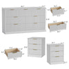 3-Piece Modern Bedroom Set - 7 Drawer Wide Dresser & Nightstands Set of 2 with Fluted Design, Anti-Tip Safety White Natural Wood Storage Furniture for Bedroom,Hallway 7+6,White