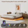 4-Piece Bedroom Set for Adult, Fluted King Floating LED Bed Frame with 2 Nightstands and Fluted 9 Drawer Dressers,Light Walnut King,9+6 Drawers