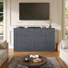 55.1" W Fluted 7 Drawer Dresser for Adult,Wooden Bedroom Dresser,Dresser TV Stand up to 65" for Living Room,Blue