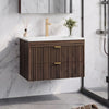 ASTUVIA 30" Modern Fluted Bathroom Vanity with Sink, Wall Mounted Floating Cabinets with Double Drawers, Resin Sink Combo Set with Golden Handle,Brown