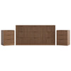 3-Piece Modern Bedroom Set - 9 Drawer Wide Dresser & Nightstands Set of 2 with Fluted Design, Anti-Tip Safety Light Walnut Natural Wood Storage Furniture for Bedroom,Hallway 9+6,Light Walnut