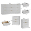 3-Piece Modern Bedroom Set - 9 Drawer Wide Dresser & Nightstands Set of 2 with Fluted Design, Anti-Tip Safety White Natural Wood Storage Furniture for Bedroom,Hallway 9+6,White