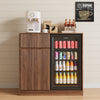 39.4" Mini Fridge Cabinet with Power Outlet,Fluted Coffee Bar Cabinet with Mini Fridge Space,Buffet Sideboard with Drawers,Brown