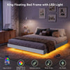 King Bed Frame with RGB LED Lights,Floating Bed with Fluted Design;Heavy Duty Steel, Modern Metal Bed Frame,White